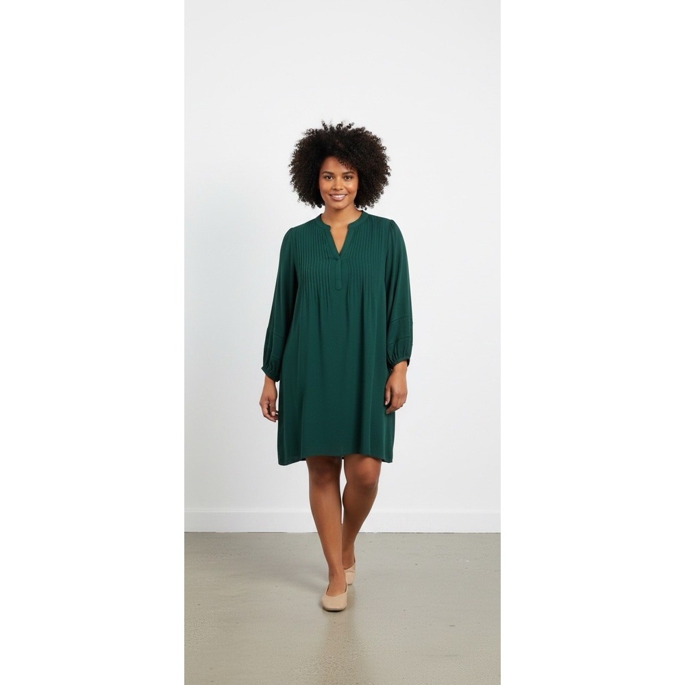J Jill Petite Green Dress Small Long Sleeve Boho Cottagecore Modest Work Casual